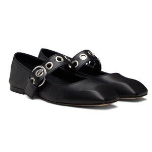 Aeyde Black Uma Eyelet Leather Mary-Janes Flats